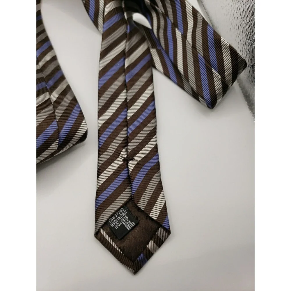 Giorgio Armani Mens Silk Tie Black Blue White Grey Striped Luxury Necktie Italy